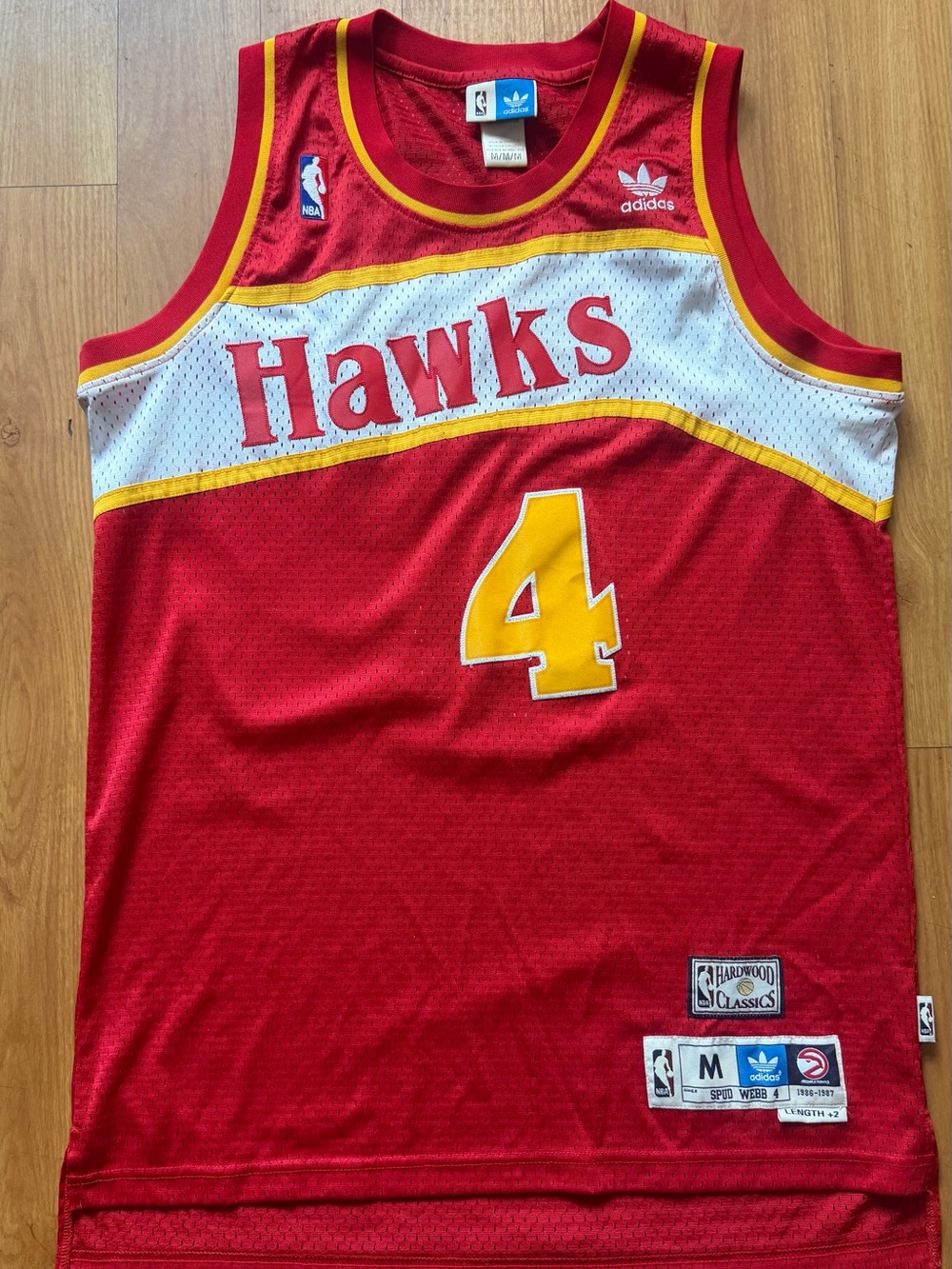 adidas Red Atlanta Hawks Basketball Jersey with Yellow Trim